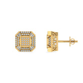 Menβs 10K Gold Stud Earrings with Baguette & Round Diamonds